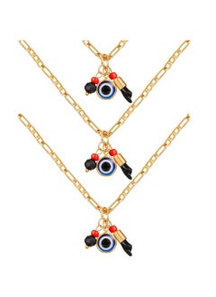 Mtlee 3 Pieces Gold Plated Azabache Evil Eye Necklace Figa Hand Simulated Charm Necklace Red Black Figa Protection Jewelry Azabache Necklace Good Luck Pendant For Women Everyday Accessory  - Image 1