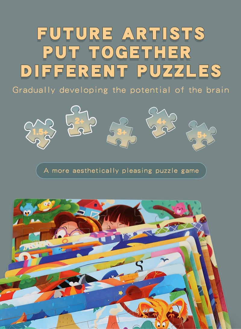Children's Educational Wooden Cartoon Series Jigsaw Puzzles Suitable Gift Bag Pack - Image 2