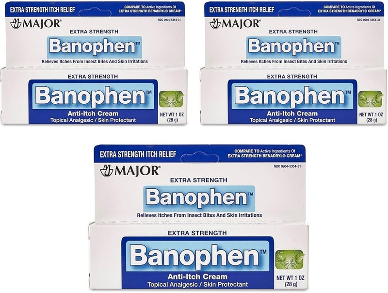 MAJOR Extra Strength Banophen - Anti-Itch Cream - Topical Analgesic Skin Protectant - Helps Relieve Itches from Insect Bites and Skin Irritations - 1 Oz. (3 Pack) - Image 1