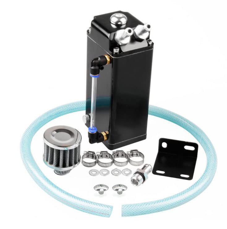 RULLINE Oil Catch Can Square Shape Aluminum Reservoir with Breather Filter 500ML Black - Image 1
