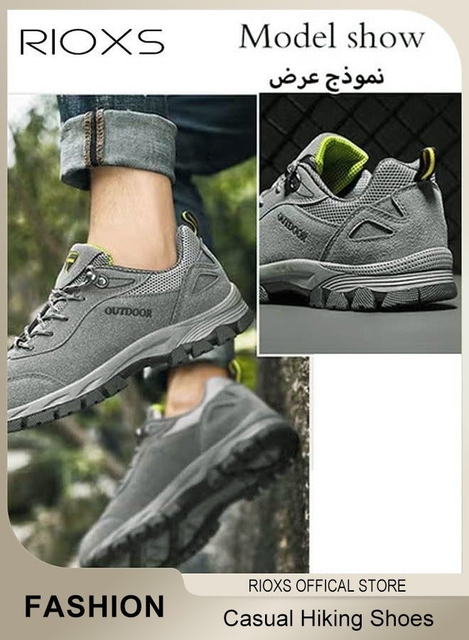 RIOXS Men's Trainers, Breathable Sports Shoes, Low-Top Trainers Trail Running Shoe for Men, Youth Outdoor Travel Hiking Shoes, Anti Slip Waterproof Trekking Sneakers, Comfort Athletic Shoes for Fitness Walking Jogging, Mens Athlesiure Trainers Grey Footwear - Image 1