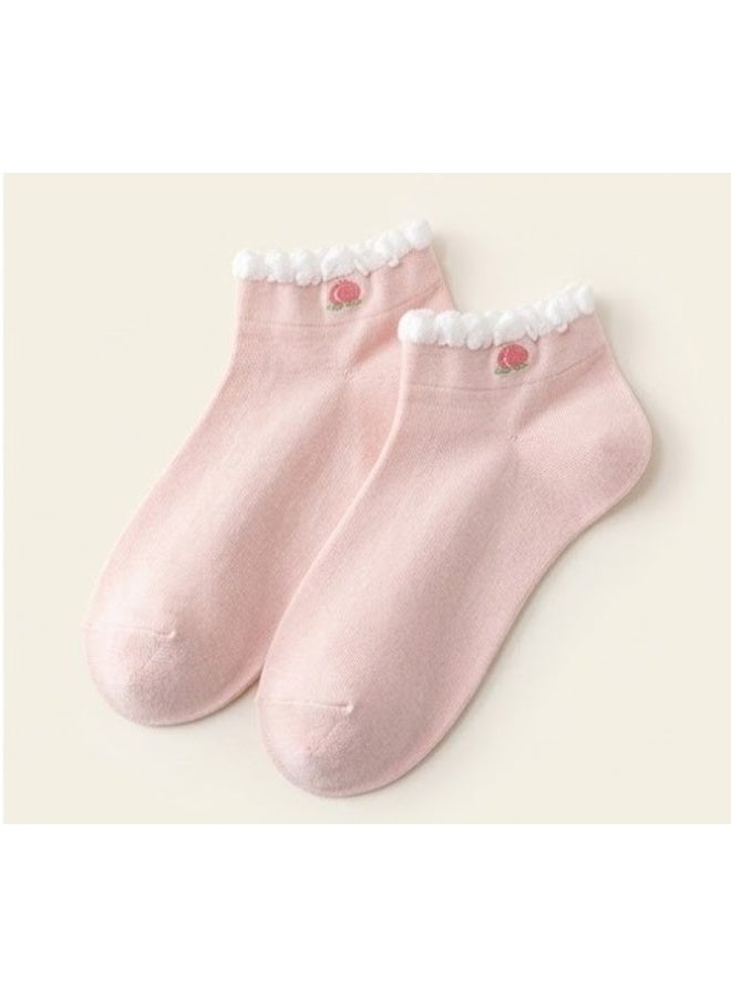 Unisex Cute Fruit Embroidered Ankle Socks with Ruffled Cuffs - Image 1