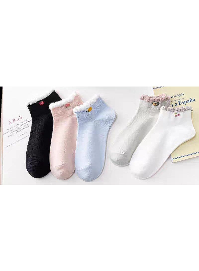 Unisex Cute Fruit Embroidered Ankle Socks with Ruffled Cuffs - Image 5