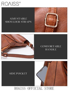 roaiss Large Crossbody Bags Ladies Shoulder Handbags Purse Set for Women Hobo Totes PU Leather Purses and Handbags Shoulder Bag Vegan Leather Tote Brown  - Image 4