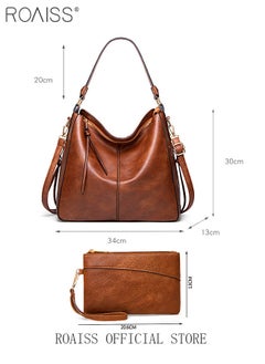 roaiss Large Crossbody Bags Ladies Shoulder Handbags Purse Set for Women Hobo Totes PU Leather Purses and Handbags Shoulder Bag Vegan Leather Tote Brown  - Image 2