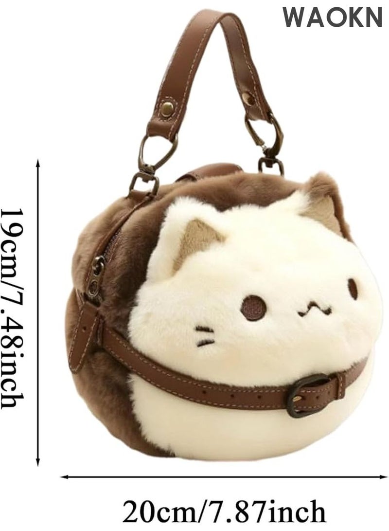 حقيبة ساعي بريد قطة قطيفة رائعة للنساء - محفظة ألعاب حيوانات لطيفة مع محفظة عملات معدنية وحقيبة مستحضرات تجميل | حقيبة كتف قطط ناعمة متعددة الاستخدامات، هدية لمحبي القطط، حقيبة كروس بودي ناعمة للبنات - Image 3