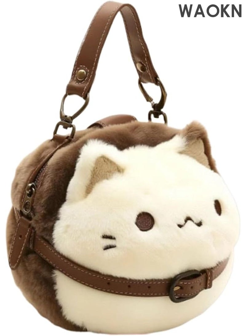حقيبة ساعي بريد قطة قطيفة رائعة للنساء - محفظة ألعاب حيوانات لطيفة مع محفظة عملات معدنية وحقيبة مستحضرات تجميل | حقيبة كتف قطط ناعمة متعددة الاستخدامات، هدية لمحبي القطط، حقيبة كروس بودي ناعمة للبنات - Image 1