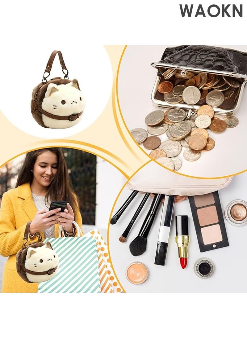 حقيبة ساعي بريد قطة قطيفة رائعة للنساء - محفظة ألعاب حيوانات لطيفة مع محفظة عملات معدنية وحقيبة مستحضرات تجميل | حقيبة كتف قطط ناعمة متعددة الاستخدامات، هدية لمحبي القطط، حقيبة كروس بودي ناعمة للبنات - Image 4