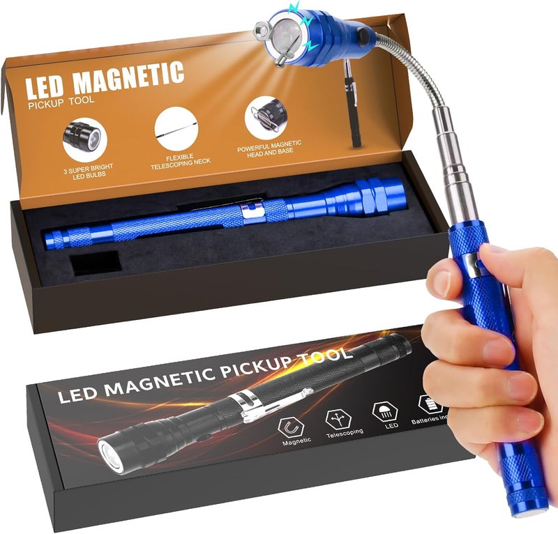 KUCHEY Magnetic Flashlight Pickup Tool Dad Gifts Cool Magnet Telescoping Gadgets with LED Gifts for Mens Husband Him Blue - Image 1