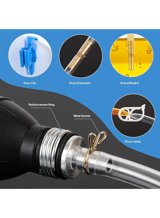 Siphon Hand Pump Manual Fuel Transfer Pump Siphon Hose For Gas Gasoline Petrol Diesel Oil Liquid Water Fish Tank With Durable Pvc Hoses, Portable Widely Use - Image 4