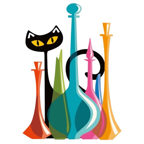 BrightRow Cat Metal Wall Art Decor Retro Mid Century Modern Atomic Cat Colorful Glass Decanters Wall Hanging Decor for Home Bedroom Living Room Bathroom Kitchen Office Garden - Image 1