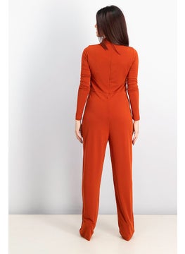 MANGO Women High Neck Plain Long Sleeve Jumpsuit, Rust  - Image 3