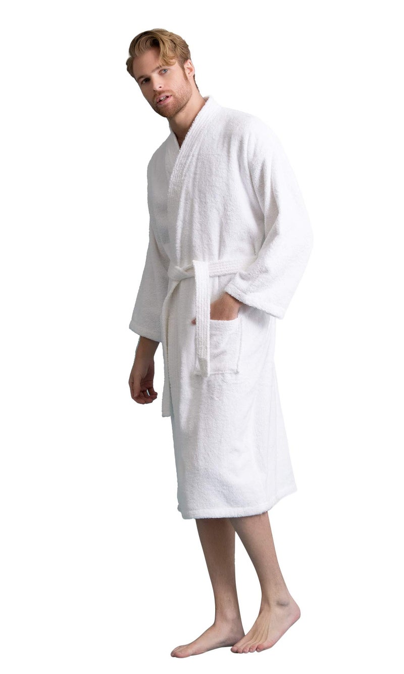 Soft Touch Linen Men's Robe, Turkish Terry Bathrobe, 100% Cotton Kimono Spa Bathrobe - Image 2