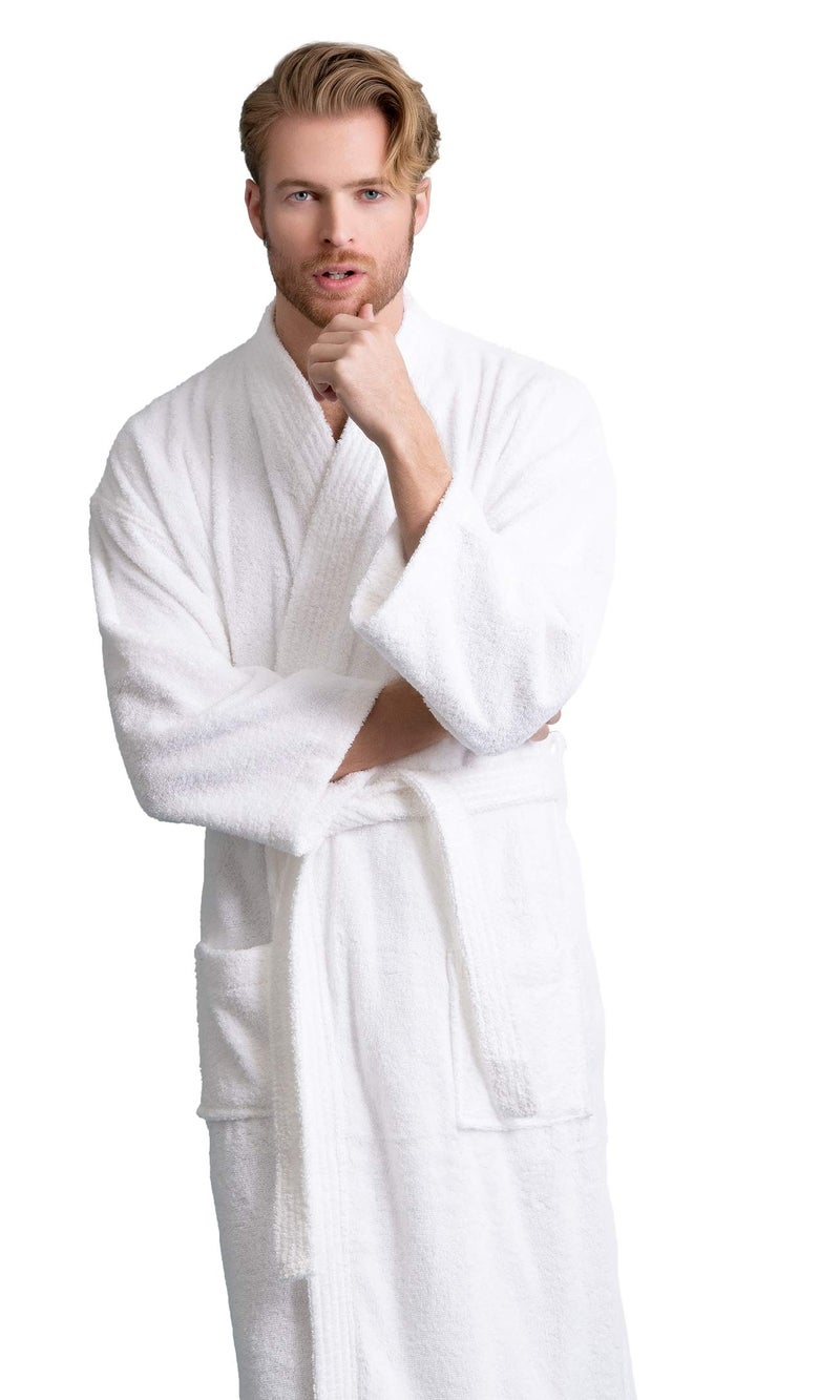 Soft Touch Linen Men's Robe, Turkish Terry Bathrobe, 100% Cotton Kimono Spa Bathrobe - Image 3