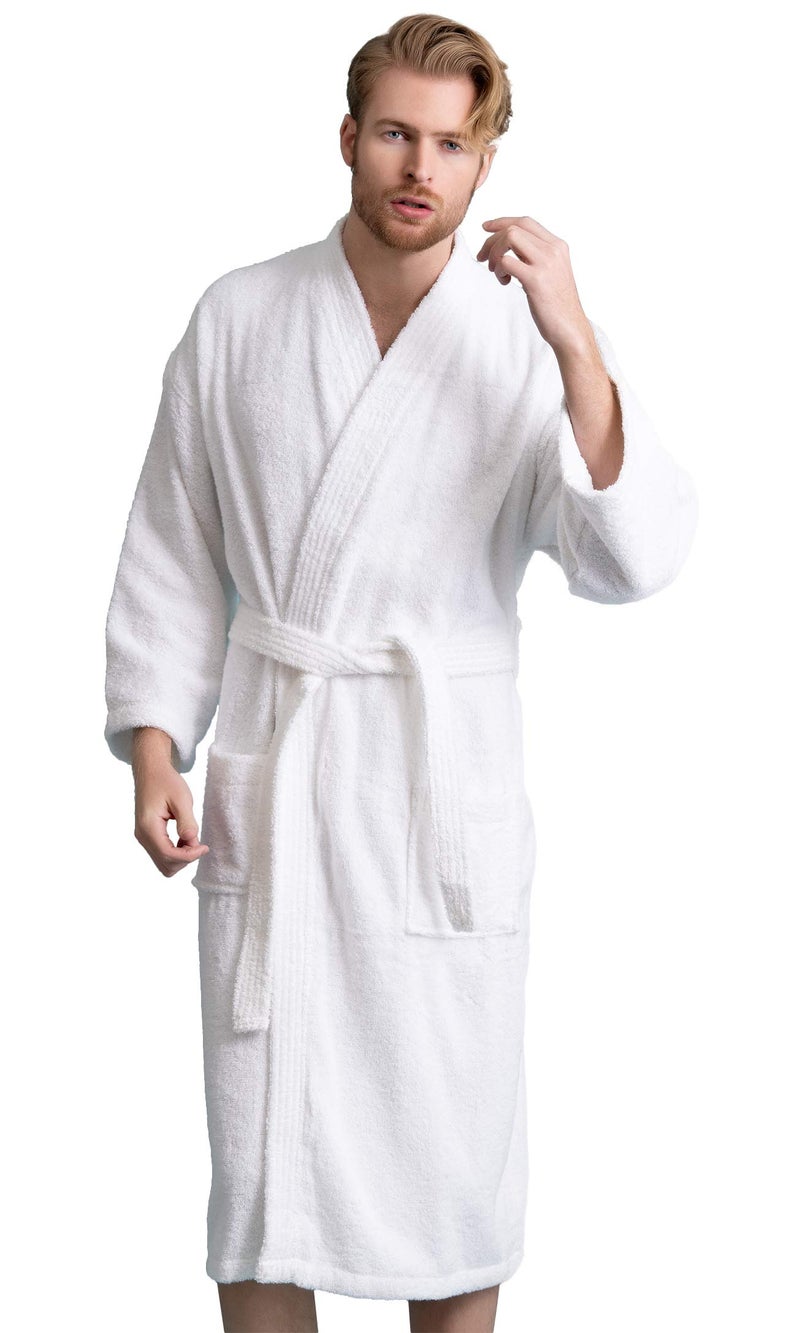 Soft Touch Linen Men's Robe, Turkish Terry Bathrobe, 100% Cotton Kimono Spa Bathrobe - Image 1