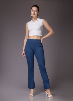 Women Fit and Flared Solid Mid-Rise Trousers