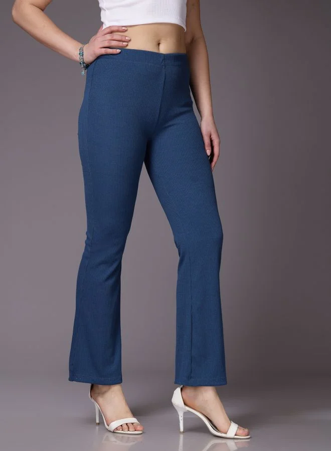 Freehand Women Fit and Flared Solid Mid-Rise Trousers