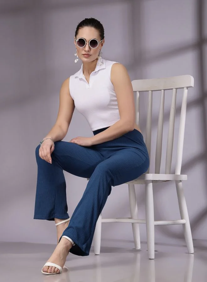 Freehand Women Fit and Flared Solid Mid-Rise Trousers