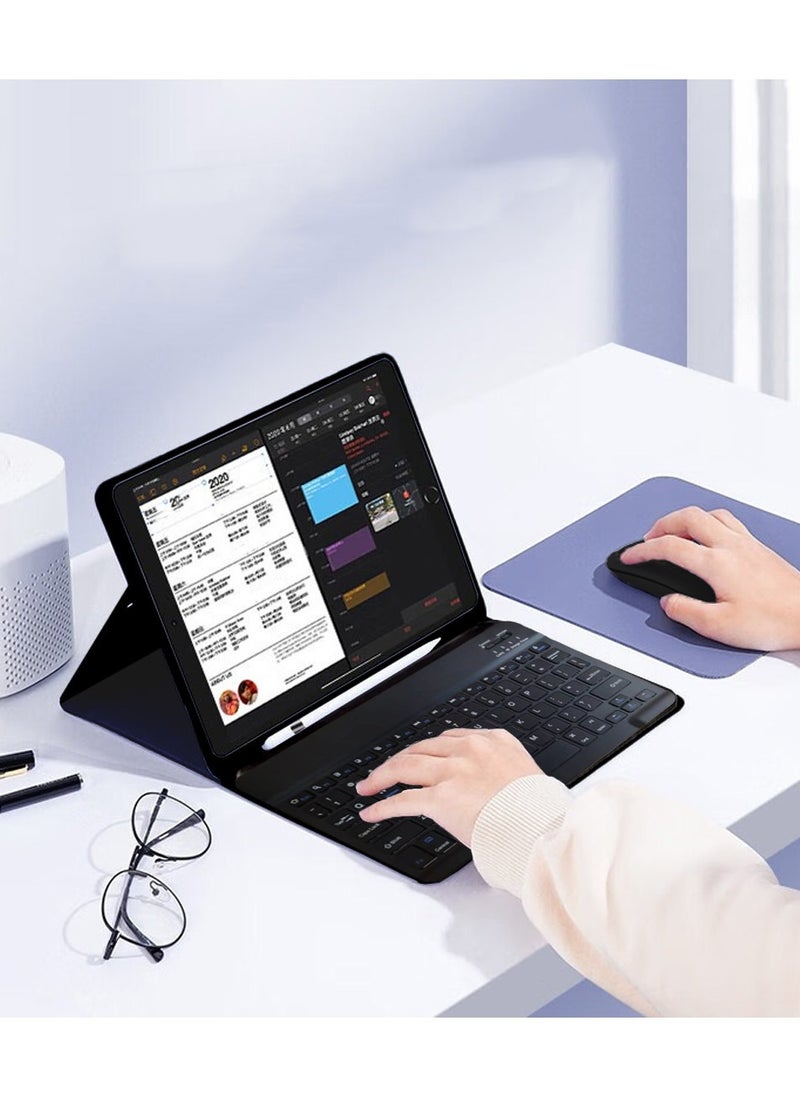 هاوهان - حافظة واقية لوحة مفاتيح iPad Tablet 4 في 1 ، مع جراب iPad من الجيل العاشر ، لوحة مفاتيح لاسلكية ، ماوس لاسلكي ، قلم ستايلس ، أسود. - Image 1