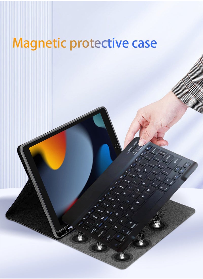 هاوهان - حافظة واقية لوحة مفاتيح iPad Tablet 4 في 1 ، مع جراب iPad من الجيل العاشر ، لوحة مفاتيح لاسلكية ، ماوس لاسلكي ، قلم ستايلس ، أسود. - Image 1