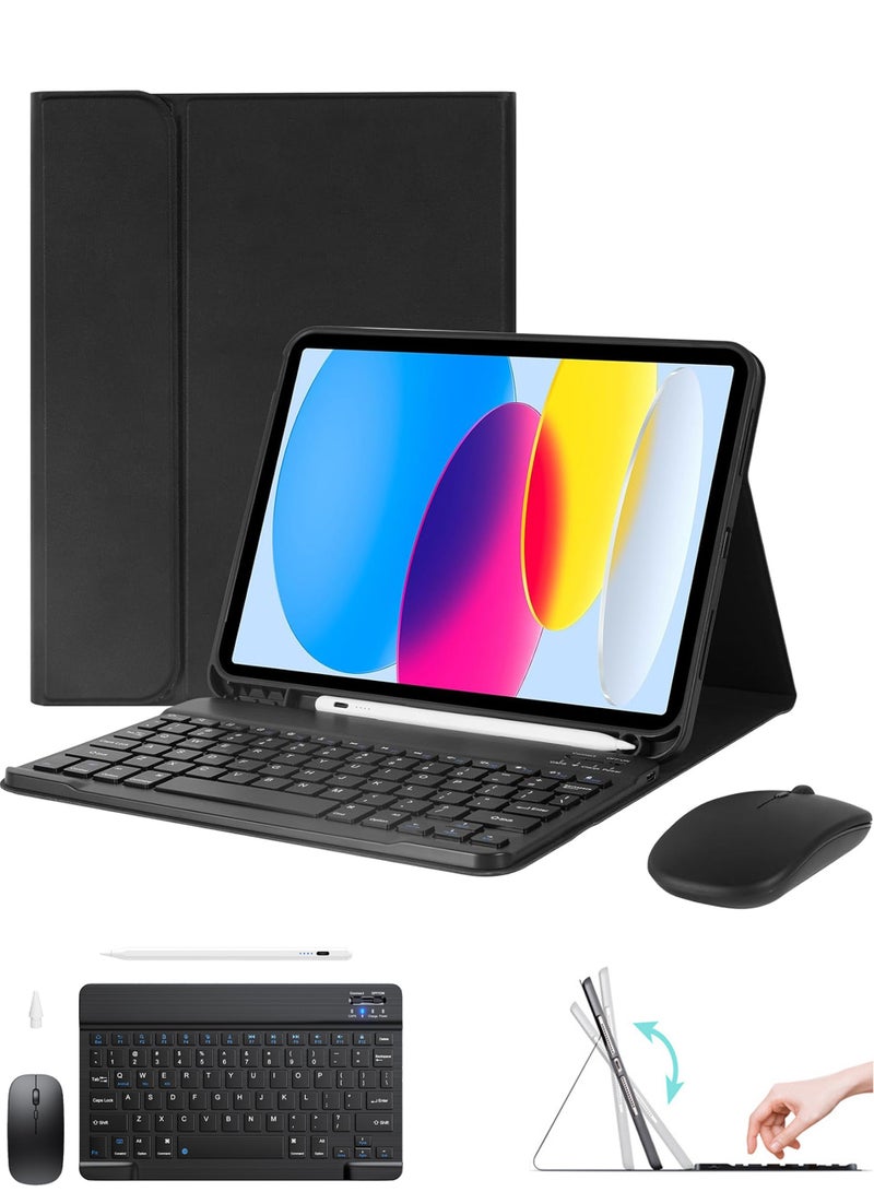 هاوهان غطاء آيباد مقاس 11 بوصة مع لوحة مفاتيح، لوحة مفاتيح مغناطيسية قابلة للفصل، حامل قلم، لغطاء آيباد الجيل العاشر/الحادي عشر، لوحة مفاتيح لاسلكية، فأرة لاسلكية، قلم ستايلس (بدون آيباد) - Image 1