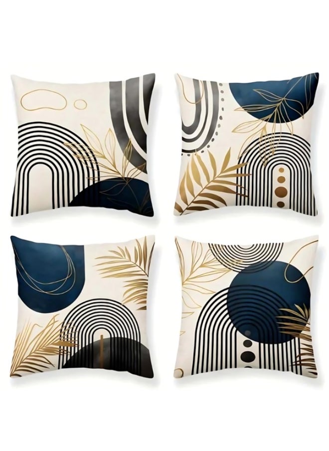 Generic - Double Sided Pattern Cushion Cover Set of 4, Throw Pillow Cover, Abstract Modern Simple Blue Art Sofa Pillow Cover 45cm x 45cm for Living Room Sofa Car Sofa Bed Pillow Cover 18x18 Inch - Image 1