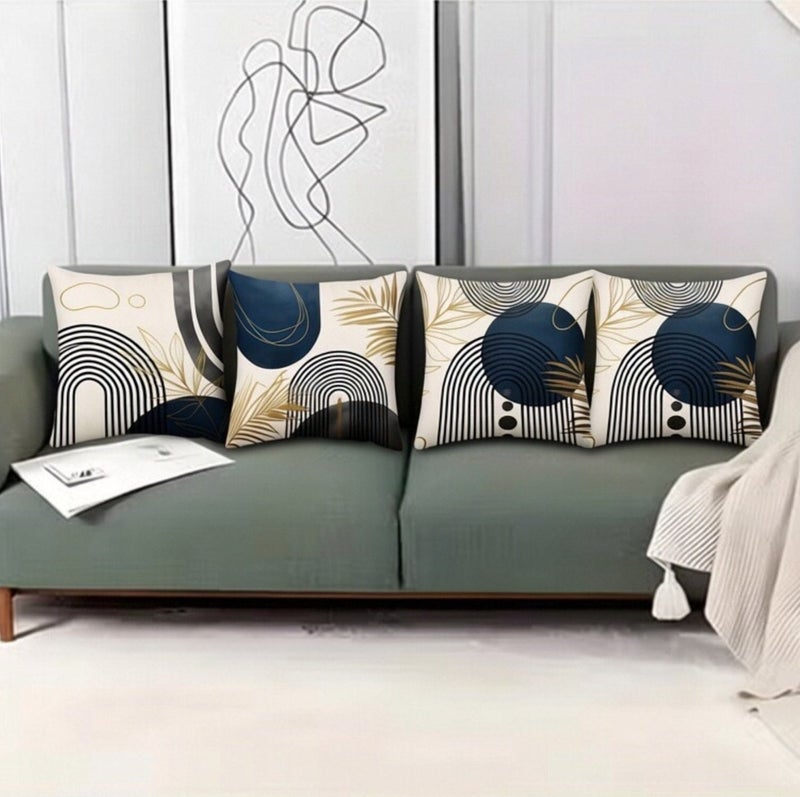 Four-piece cushion cover set, modern high-end abstract geometric decorative sofa cushion covers, 45cm x 45cm, suitable for living room sofas, car sofas, and bed cushion covers, 18x18 inches. - Image 2