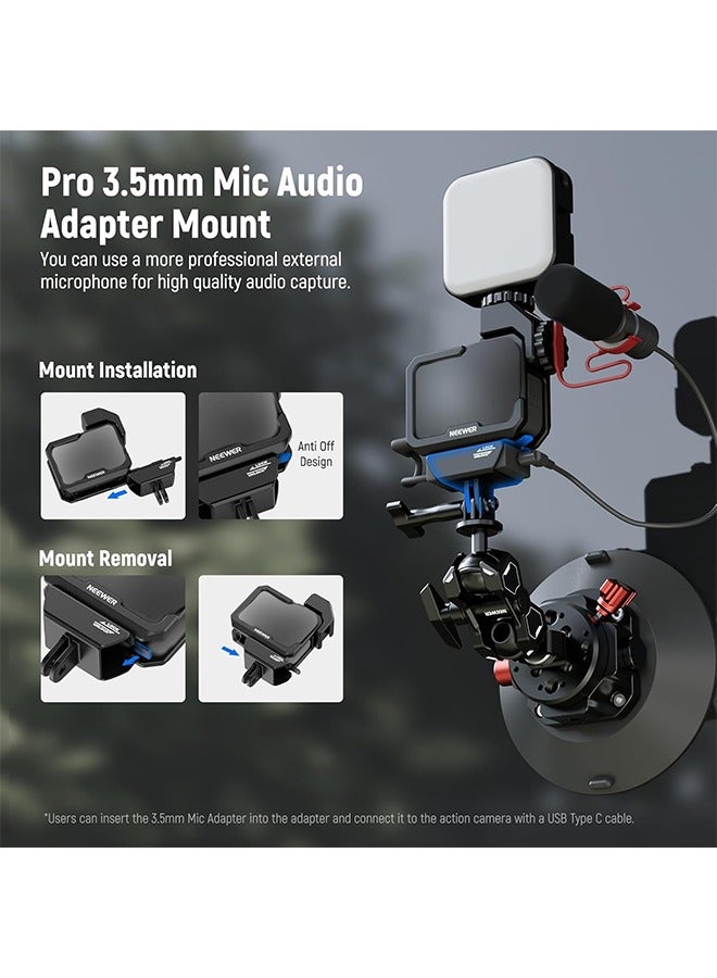 NEEWER Video Rig Cage Compatible with GoPro Hero 12 11 10 9 Light Mod Max Lens Mod, Durable Plastic with 3.5mm Media Audio Mic Adapter Mount, Cold Shoe Adapter, Battery Cover for Vlogging, AC007