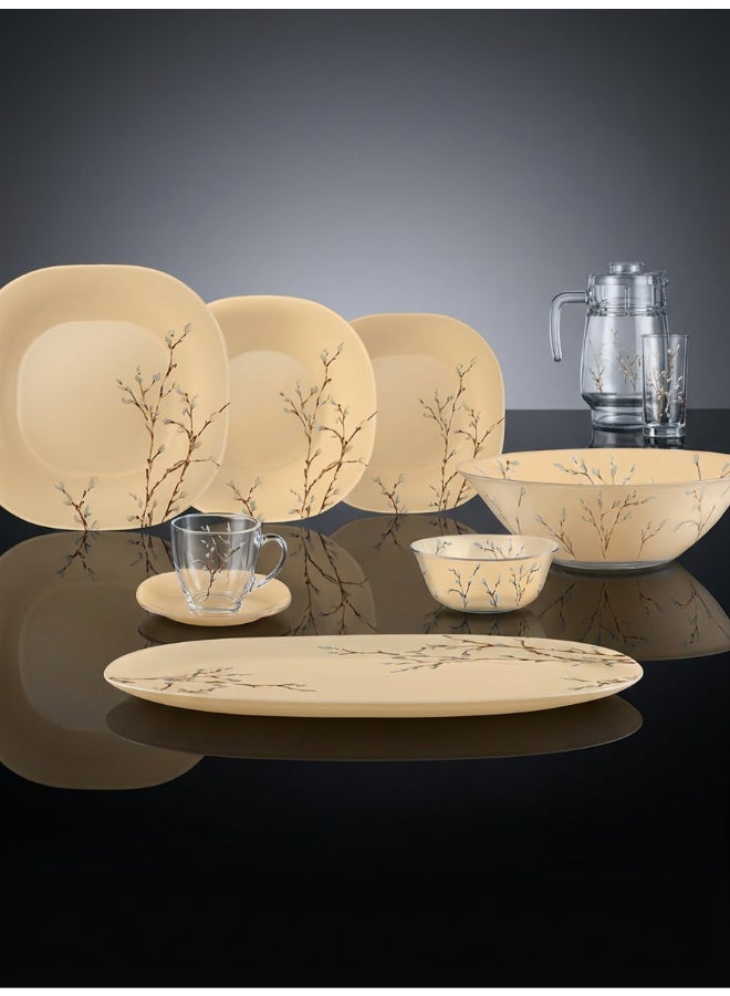 Luminarc Neo Carina Hana Beige 46 Piece Dinner Set includes 6 x 27cm Dinner Plates, 6 x 21cm Soup Plates, 6 x 19.6 cm Dessert Plates, 6 x 12 cm Bowls, 1x 27cm Salad Bowl, 1 x 35 cm Oval Platter,   6x 22cl Cup, 6 x 14cm Saucer, 6 x 27cl Tumbler, 1.6 L Jug with Lid, Tempered High Qualtiy Glass, Chip resistant, Microwave Safe - Image 5