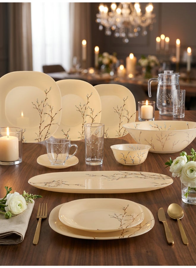 Luminarc Neo Carina Hana Beige 46 Piece Dinner Set includes 6 x 27cm Dinner Plates, 6 x 21cm Soup Plates, 6 x 19.6 cm Dessert Plates, 6 x 12 cm Bowls, 1x 27cm Salad Bowl, 1 x 35 cm Oval Platter,   6x 22cl Cup, 6 x 14cm Saucer, 6 x 27cl Tumbler, 1.6 L Jug with Lid, Tempered High Qualtiy Glass, Chip resistant, Microwave Safe - Image 4