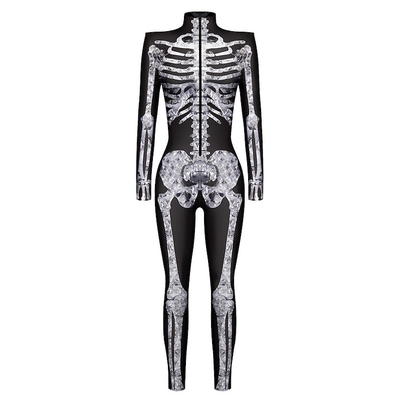 Bluejw Cosplay Costume Skin Suit Bodysuit Skeleton Skull One Piece Front Zipper Kid's Adults' Women's Carnival Masquerade Mardi Gras Party Performance Easy Halloween Costumes Dress Up - Image 4