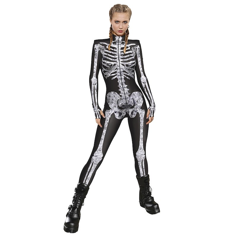 Bluejw Cosplay Costume Skin Suit Bodysuit Skeleton Skull One Piece Front Zipper Kid's Adults' Women's Carnival Masquerade Mardi Gras Party Performance Easy Halloween Costumes Dress Up - Image 2