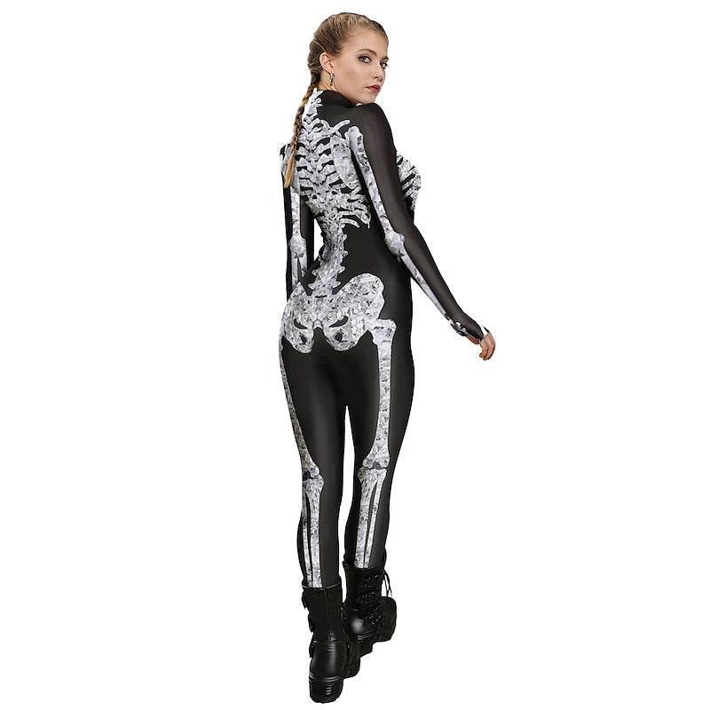 Bluejw Cosplay Costume Skin Suit Bodysuit Skeleton Skull One Piece Front Zipper Kid's Adults' Women's Carnival Masquerade Mardi Gras Party Performance Easy Halloween Costumes Dress Up - Image 3