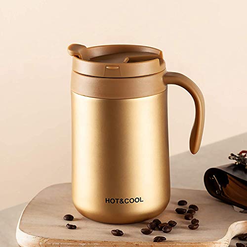 KPNG Stainless Steel Coffee Mugs - 500 ML Large Double Walled Vacuum Insulated Coffee Beer Mugs, Shatterproof and Spill Resistant - 304 Stainless Steel Travel, Office, Couple Use (500 ML, Golden) - Image 2