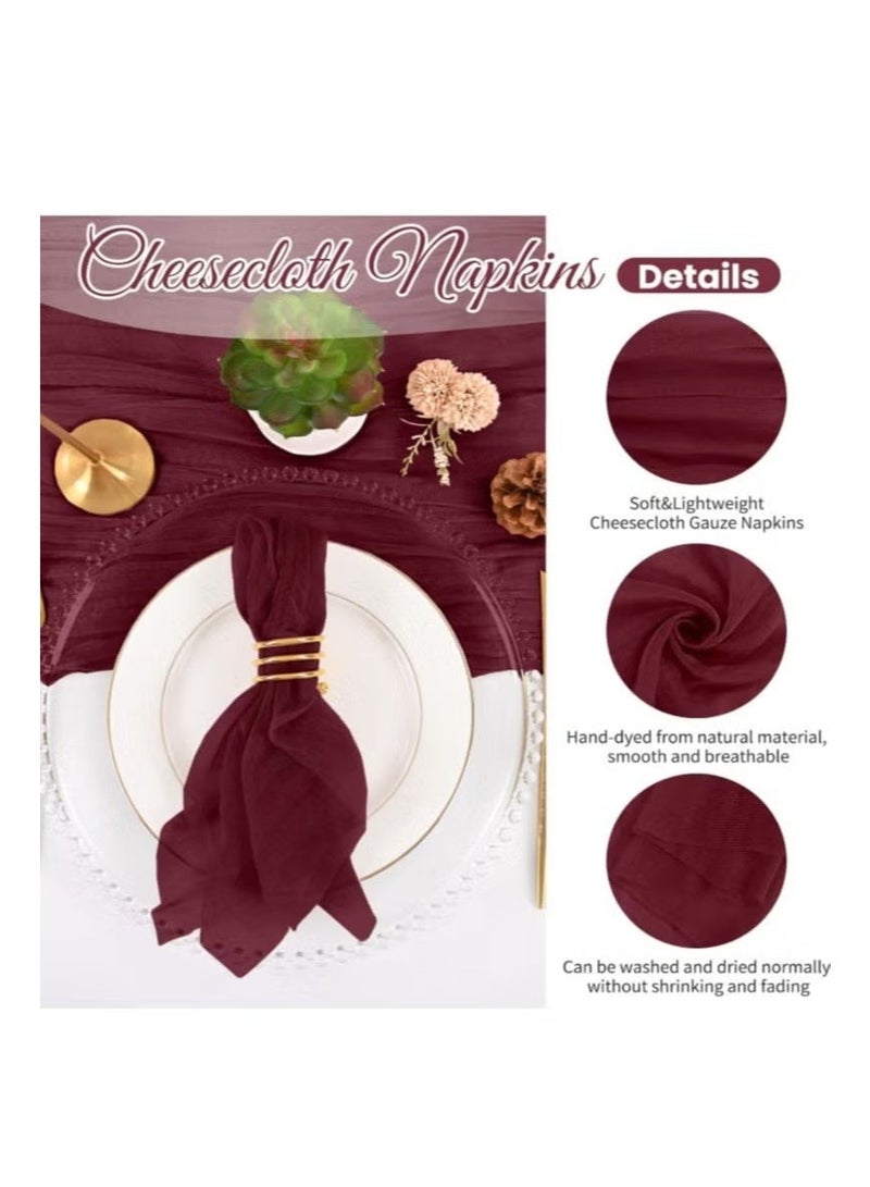 6-Piece Cloth Napkins,20 x 20 Inch Gauze Napkin Vintage Boho Cheesecloth Napkin Bulk For Party,Wedding,Reception,Bridal Shower Table Decorations,red - Image 3