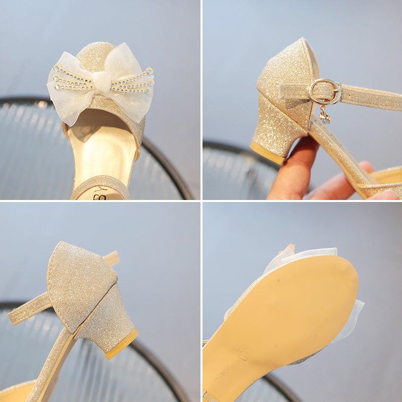 2026Kids Girls'' Small Leather Shoes with Rhinestones, Princess Shoes for Young Girls, Soft-Soled Closed-Toe Baby Shoes - Image 5