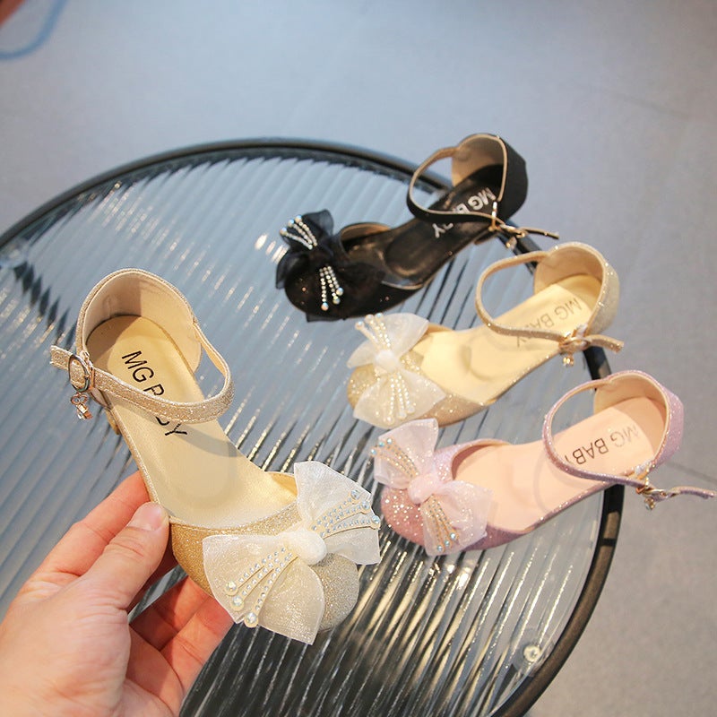 2026Kids Girls'' Small Leather Shoes with Rhinestones, Princess Shoes for Young Girls, Soft-Soled Closed-Toe Baby Shoes - Image 4