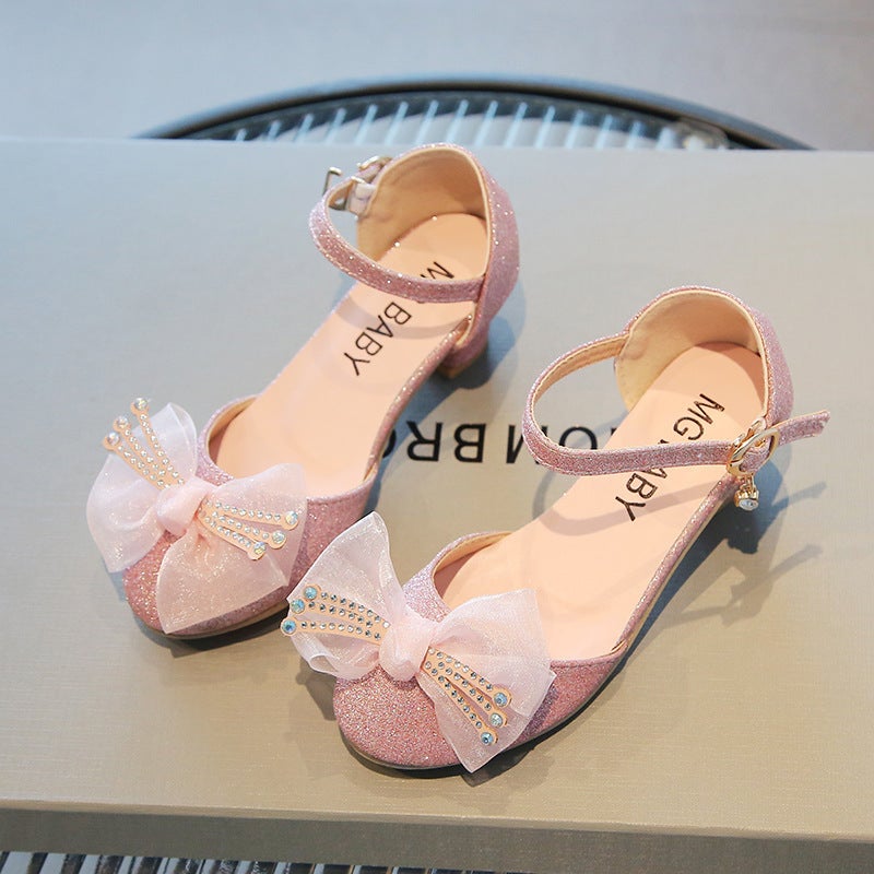 2026Kids Girls'' Small Leather Shoes with Rhinestones, Princess Shoes for Young Girls, Soft-Soled Closed-Toe Baby Shoes - Image 1