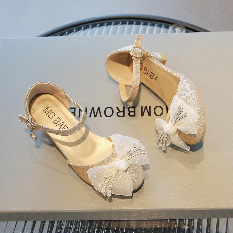 2026Kids Girls'' Small Leather Shoes with Rhinestones, Princess Shoes for Young Girls, Soft-Soled Closed-Toe Baby Shoes - Image 2