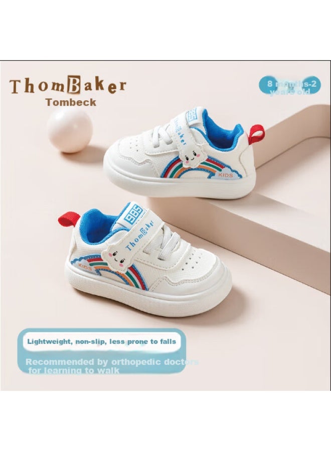 Thombaker Baby Walking Shoes Uni Baby Autumn White Shoes Toddler Functional Shoes 1-2 Years Old Anti-slip Sky Blue Rainbow 19 - Image 1