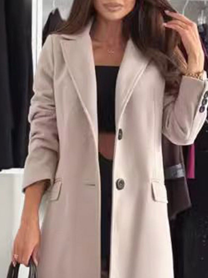 YUNIQEE Beige Lapel Collar Longline Solid Jacket - Image 3