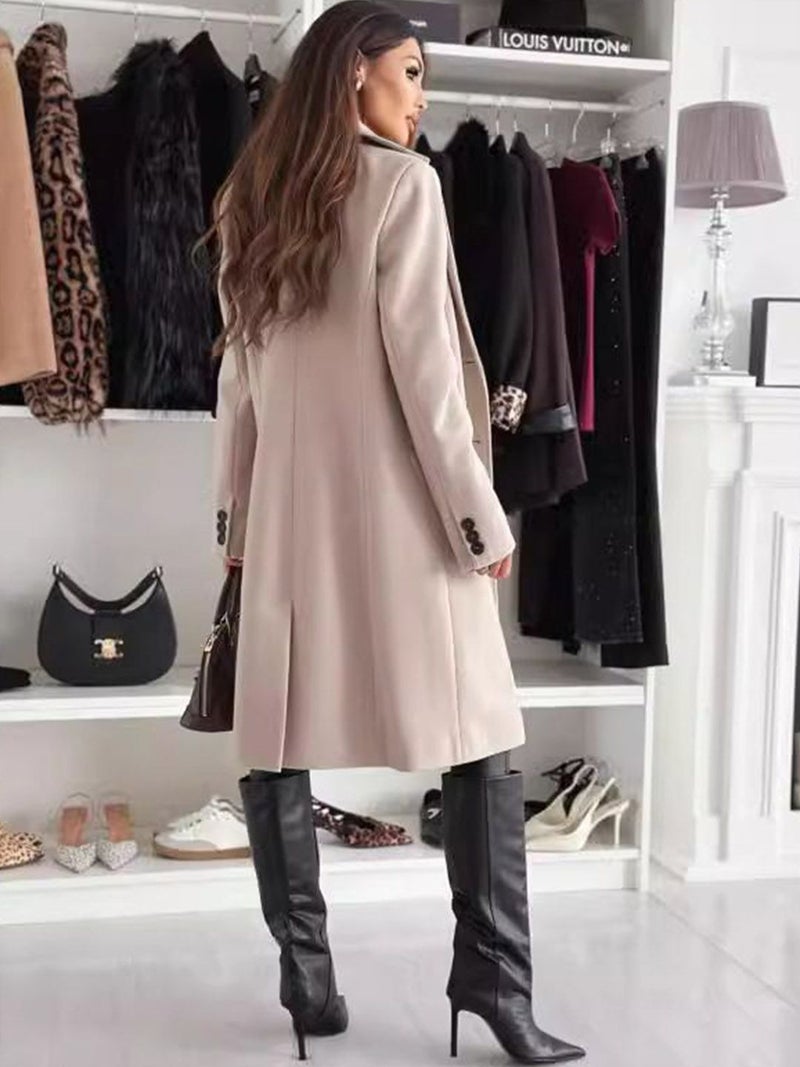 YUNIQEE Beige Lapel Collar Longline Solid Jacket - Image 2