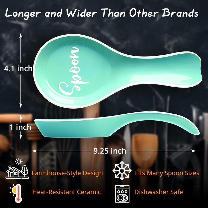 DAYYET Turquoise Spoon Rest for Stove Top, Ceramic Teal Large Spoon Holder, Spoon Rest for Kitchen Counter, Spatula Holder Utensil Rest for Ladles, Tong, Teal Kitchen Decor and Accessories - Image 3