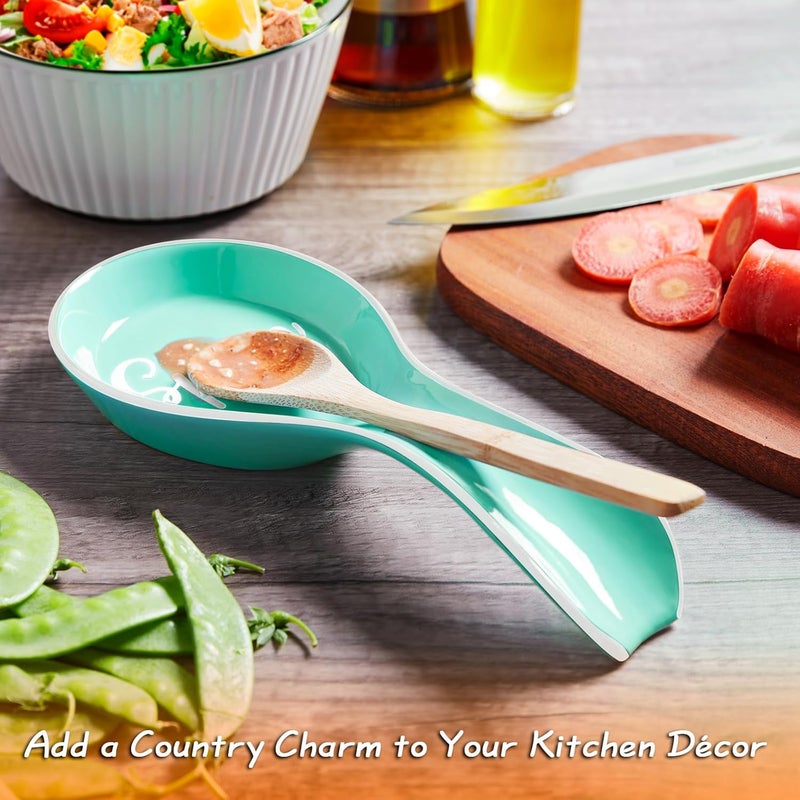 DAYYET Turquoise Spoon Rest for Stove Top, Ceramic Teal Large Spoon Holder, Spoon Rest for Kitchen Counter, Spatula Holder Utensil Rest for Ladles, Tong, Teal Kitchen Decor and Accessories - Image 2