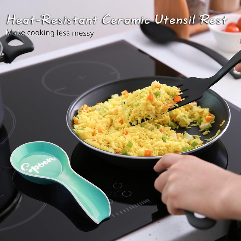 DAYYET Turquoise Spoon Rest for Stove Top, Ceramic Teal Large Spoon Holder, Spoon Rest for Kitchen Counter, Spatula Holder Utensil Rest for Ladles, Tong, Teal Kitchen Decor and Accessories - Image 4