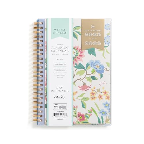 Blue Sky Day Designer 2025-2026 Weekly and Monthly Academic Year Planner Calendar, July 2025 - June 2026, 5" x 8", Flexible Cover, Laminated Tabs, Storage Pocket, Includes Stickers, Climbing Floral Blush - Image 1