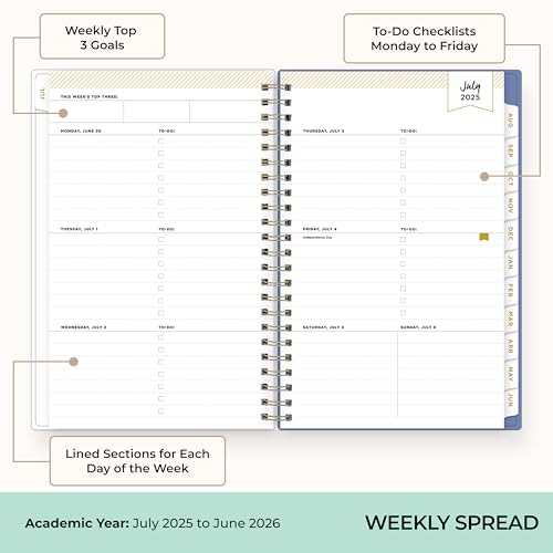 Blue Sky Day Designer 2025-2026 Weekly and Monthly Academic Year Planner Calendar, July 2025 - June 2026, 5" x 8", Flexible Cover, Laminated Tabs, Storage Pocket, Includes Stickers, Climbing Floral Blush - Image 3