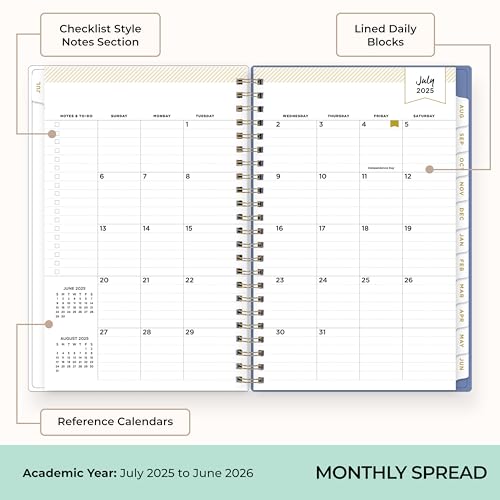 Blue Sky Day Designer 2025-2026 Weekly and Monthly Academic Year Planner Calendar, July 2025 - June 2026, 5" x 8", Flexible Cover, Laminated Tabs, Storage Pocket, Includes Stickers, Climbing Floral Blush - Image 4