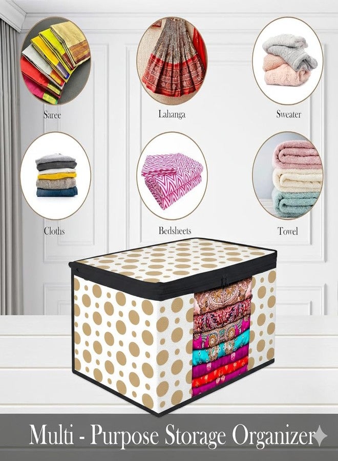 AKX Saree Covers for Wardrobe – Set of 4 | White & Brown Dots Printed Cloth Organizer | Non-Woven Saree Storage Bags with Zip & Clear Window | Ideal for Saree, Shirts & Dress Storage & Garments - Image 2