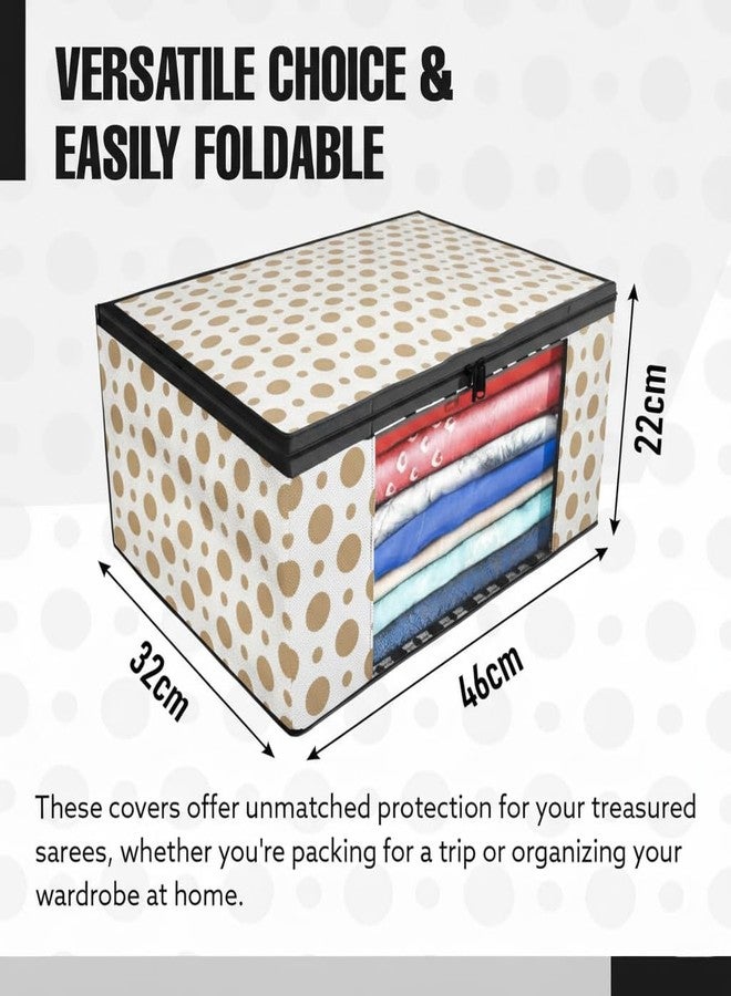 AKX Saree Covers for Wardrobe – Set of 4 | White & Brown Dots Printed Cloth Organizer | Non-Woven Saree Storage Bags with Zip & Clear Window | Ideal for Saree, Shirts & Dress Storage & Garments - Image 4